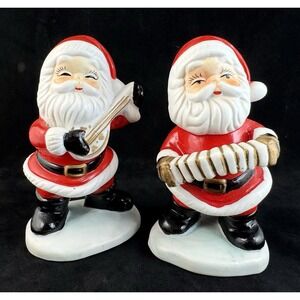 Santa Claus Figurine Set Japan Mid Century Christmas Musician Accordion Vintage